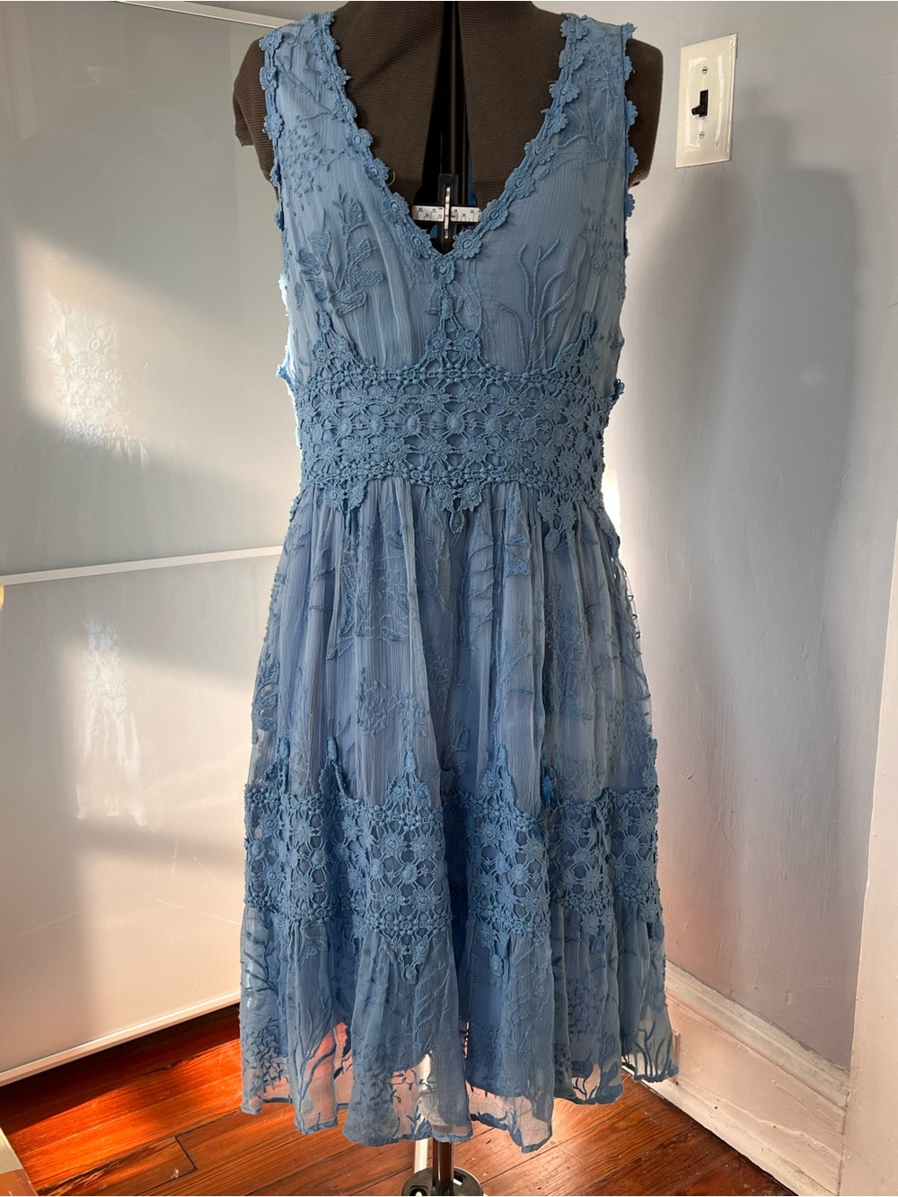 Ranna Gill | Anthropologie | Sky-Blue Lace V-Neck Sundress